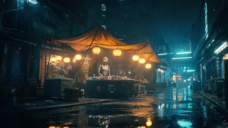 Neon Market After Rain
