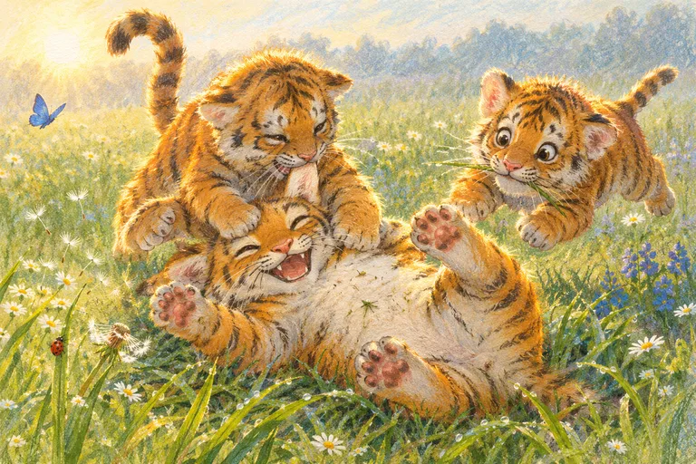 Three Cubs in the Long Grass