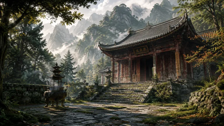 Dawn Glow at Secluded Temple